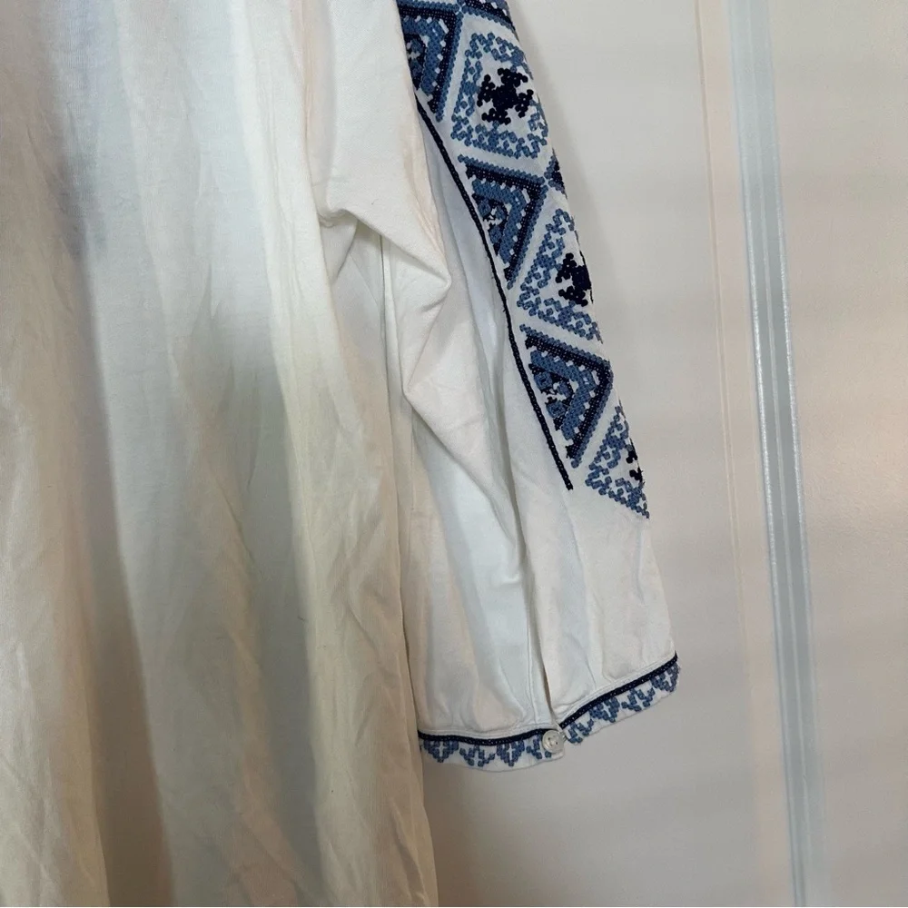 J. Jill White Embroidered Peasant Top Boho Tunic Tassel Detail Size L - Picture 10 of 12